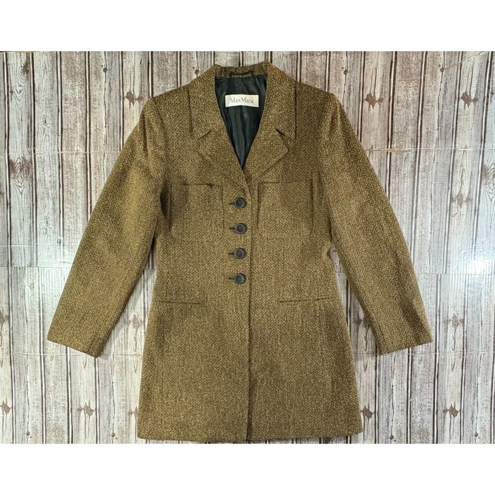 MaxMara Wool Blend tweed Coat jacket size 6 color brown